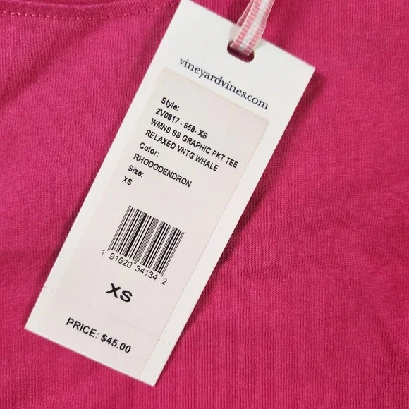 Vineyard Vines Womens Pink Vintage Whale Graphic Pocket Tee Shirt XS - Picture 4 of 6